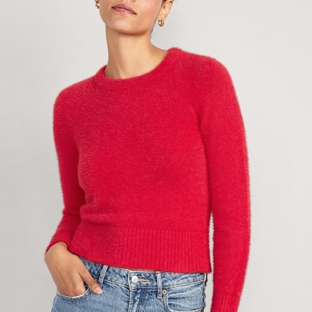 Old Navy Eyelash Sweater Robbie Red Pullover Long Sleeve Fuzzy Knit Women Medium